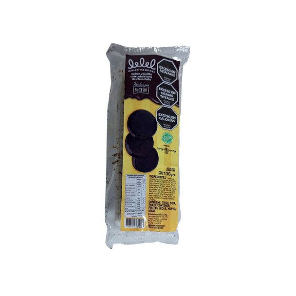 Lelel Sweet Vanilla Flavored Cookies Dipped in Chocolate Galletitas Bañadas en Chocolate Veganas, 130 g / 4.59 oz (pack of 3)