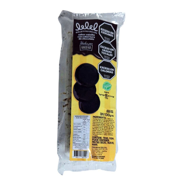 Lelel Sweet Vanilla Flavored Cookies Dipped in Chocolate Galletitas Bañadas en Chocolate Veganas, 130 g / 4.59 oz (pack of 3)