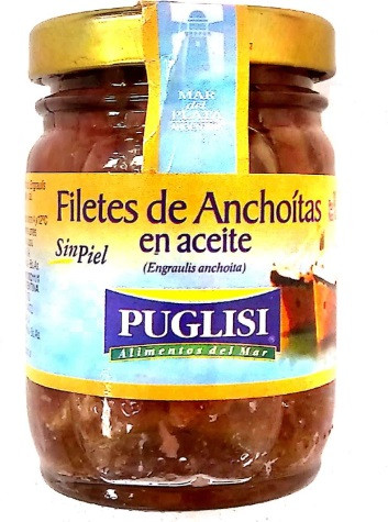 Puglisi Filetes de Anchoas en Aceite sin Piel Anchovies in Oil Without Skin, 90 g / 3.17 oz