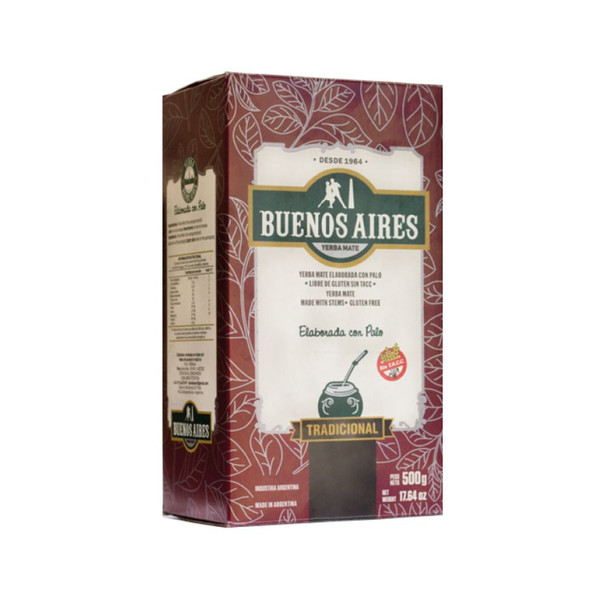 Buenos Aires Premium Yerba Mate Tradicional Made with Stems & Gluten Free Traditional Yerba Mate, 500 g / 1.1 lb
