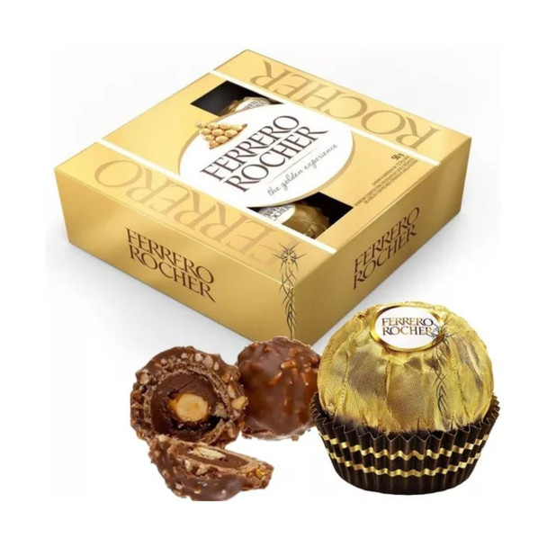Ferrero Rocher Premium Milk Chocolate Hazelnut Bites Individually Wrapped Candy for Gifting Chocolate & Avellanas, 50 g / 1.76 oz ea (box of 4)