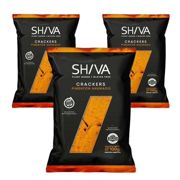 Shiva Crackers Pimentón Smoked Paprika Snack Vegan & Kosher Sourdough Crackers Masa Madre,  100 g /  3.5 oz ea (pack of 3)