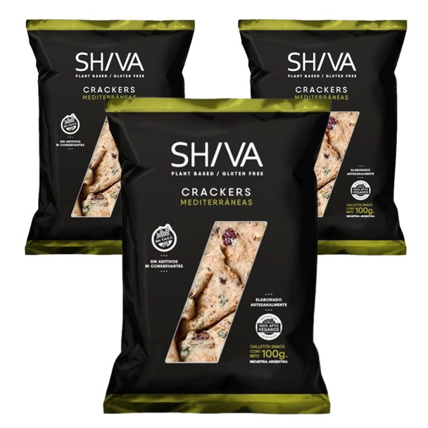 Shiva Crackers Mediterráneas Seeds Snack Vegan & Kosher Sourdough Crackers Masa Madre,  100 g /  3.5 oz ea (pack of 3)