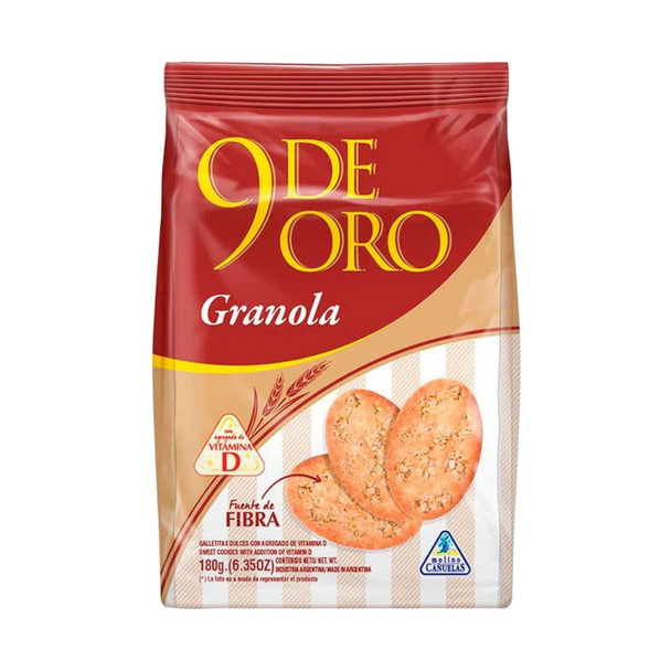 9 de Oro Sweet Granola Cookies - Crunchy Snacks with Oats Galletitas con Granola, 180 g / 6.35 oz (pack of 3)