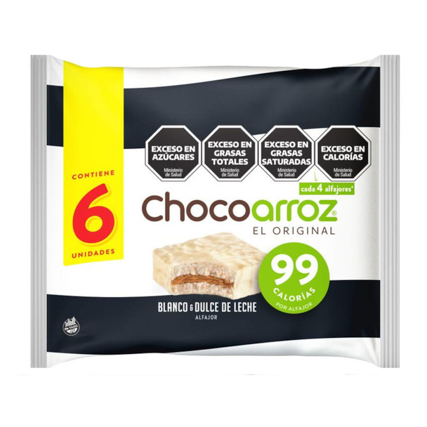 Chocoarroz Wholegrain Rice White Chocolate Alfajor with Dulce de Leche Gluten Free - Very Low Calories (6 count)