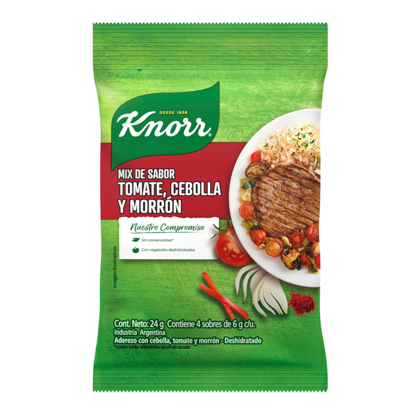 Knorr Tomato Onion & Bell Pepper Flavor Mix, Preservative-Free Mix de Sabor Tomate Cebolla & Morrón, 24 g / 0.85 oz (pack of 3)