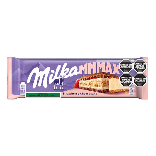 Milka Mmmax Strawberry Cheesecake Chocolate con Leche, Filled with Strawberry Cheesecake Flavored Cream, 300 g / 10.5 oz