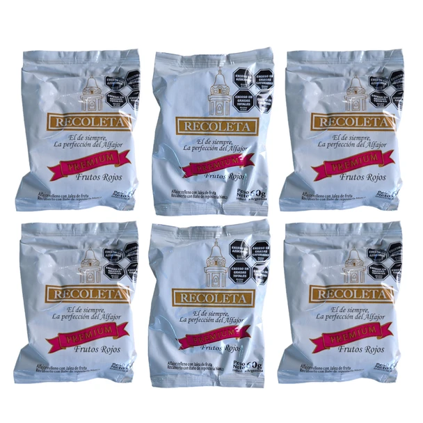 Recoleta Premium Alfajores: White Chocolate-Coated, Red Berry Jelly Filled, 60 g / 2.1 oz (pack of 6)