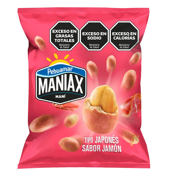 Pehuamar Maniax Maní Japonés Jamón Peanut Type Japanese Ham Flavor, 95 g / 3.35 oz