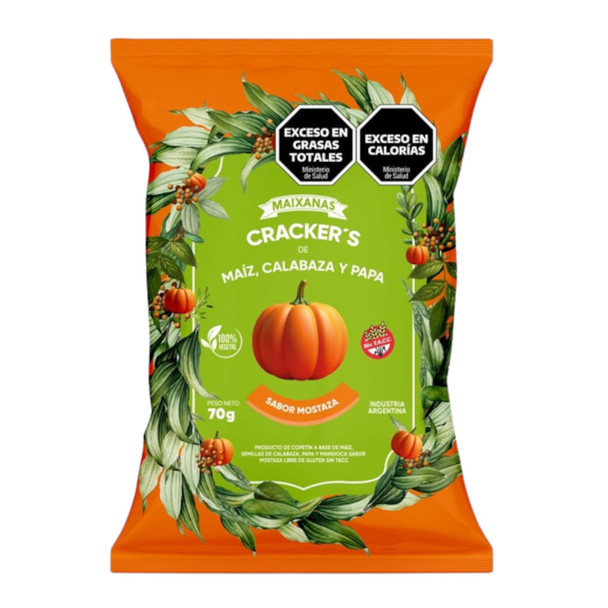Maixanas Corn, Pumpkin & Potato Crackers with Mustard Flavor - Gluten-Free Snack 100% Vegetal Sabor Mostaza, 70 g / 2.47 oz