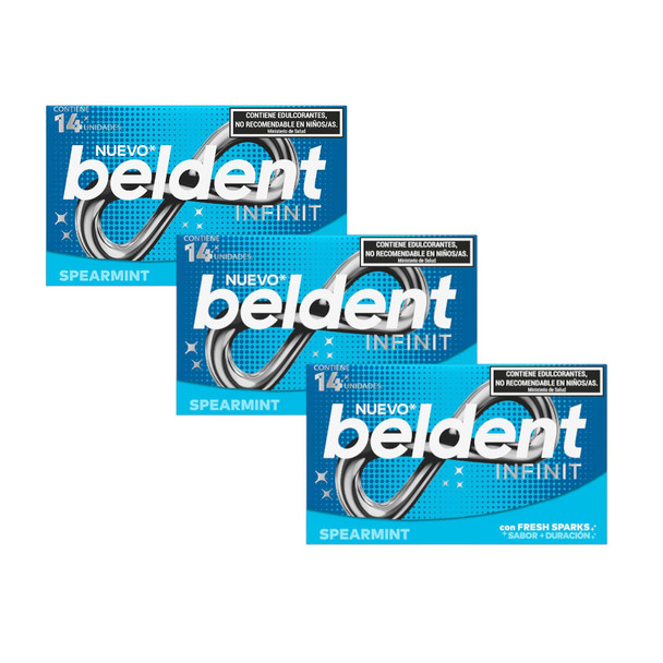 Beldent Infinit Spearmint Fresh Sparks Mint Bubblegum Sugar Free Extra Duration, 26.6 g / 0.94 oz (pack of 3)
