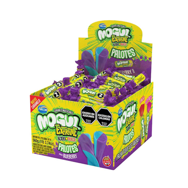 Mogul Caramelos Masticables Extreme Ácido Dulce, Blueberry Flavor Sweet & Sour Soft Candies, 560 g / 19.75 oz