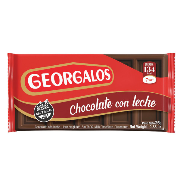 Georgalos Chocolate Con Leche Classic Mini Milk Chocolate Bars - Gluten Free, 25 g / 0.88 oz (pack of 3)