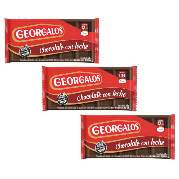 Georgalos Chocolate Con Leche Classic Mini Milk Chocolate Bars - Gluten Free, 25 g / 0.88 oz (pack of 3)