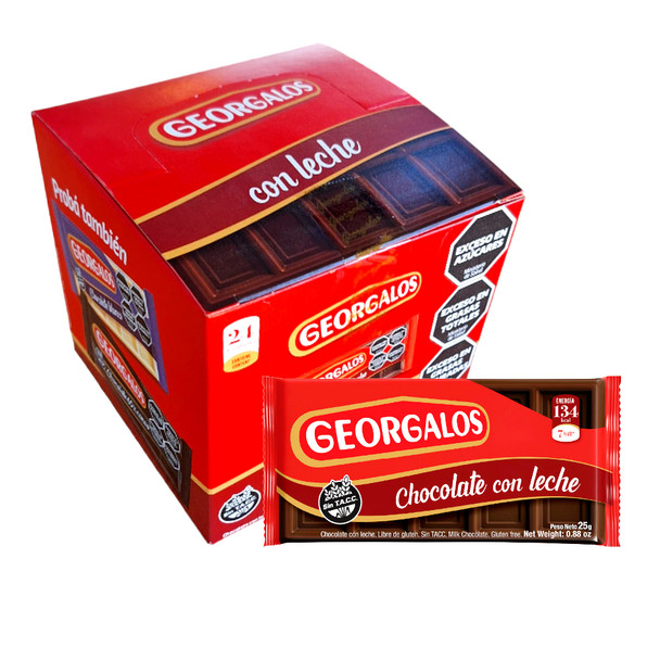 Georgalos Chocolate Con Leche Classic Mini Milk Chocolate Bars - Gluten Free, 25 g / 0.88 oz (family box of 24 bars)