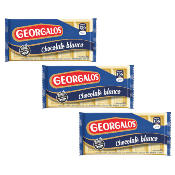 Georgalos Chocolate Blanco Classic Mini White Chocolate Bars - Gluten Free, 25 g / 0.88 oz (pack of 3)