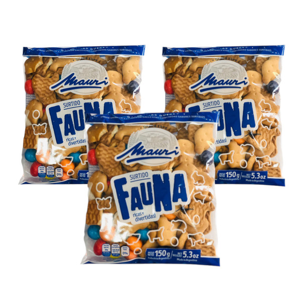 Fauna Assorted Sweet Cookies - Rich & Fun with Assorted Glazed Flavorful Cookies Galletitas Dulces con Forma de Animalitos, 150 g / 5.29 oz (pack of 3)