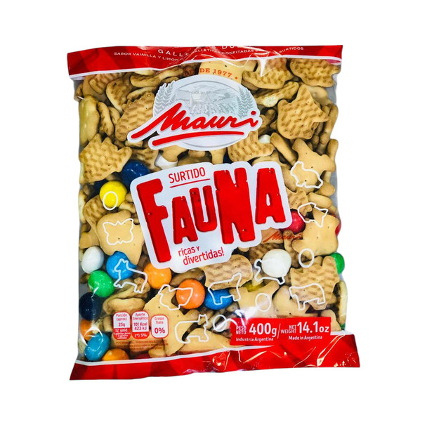 Fauna Assorted Sweet Cookies - Rich & Fun with Assorted Glazed Flavorful Cookies Galletitas Dulces con Forma de Animalitos, 400 g / 14.10 oz