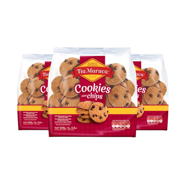 Tía Maruca Chocolate Chip Cookies - Sweet Biscuits Galletitas Dulces con Chips de Chocolate, 160 g / 5.6 oz (pack of 3)