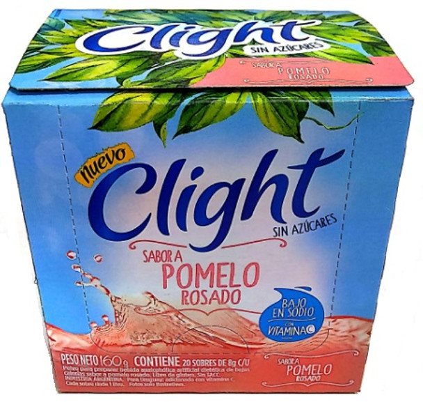 Jugo Clight Pomelo Rosado Powdered Juice Pink Grapefruit Flavor No Sugar, 8 g /  0.3 oz (box of 20)