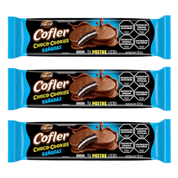 Cofler Choco-Cookies Bañadas - Sweet Chocolate Vanilla Filled Biscuits, 132.8 g / 4.7 oz (pack of 3)