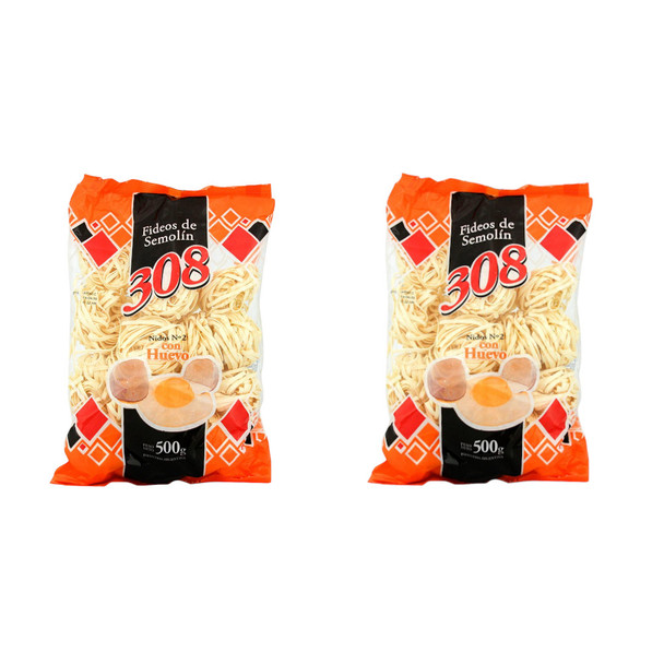 308 Nidos N°2 Semolina Egg Noodles Fideos de Semolín con Huevo, 500 g / 17.6 oz (pack of 2)