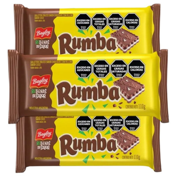 Rumba Sandwich Cookies with Chocolate and Coconut Cream Original Flavor, 110g / 3.88 oz (pack of 3)
