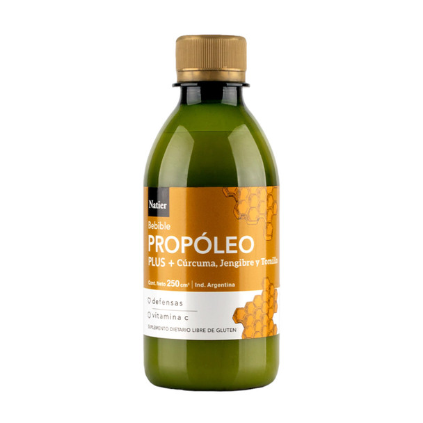 Natier Drinkable Propolis Plus + Turmeric, Ginger & Thyme Gluten-Free Dietary Supplement, 250 ml / 8.45 fl oz
