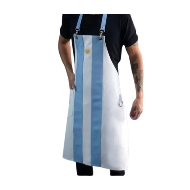 Delantal Bordado Argentina Flag with Sun Design Kitchen Apron - Durable Canvas Asado Apron with Pocket Delantal Bandera de Argentina