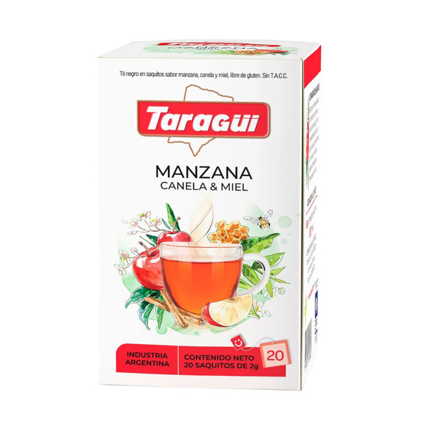 Taragüi Apple, Cinnamon & Honey Black Tea in Bags - Gluten-Free Té de Manzana, Canela & Miel (box of 20 bags)