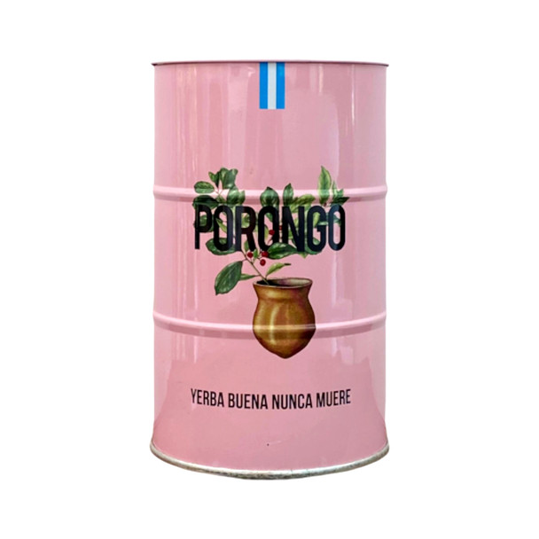 Porongo Yerbera Tin - Porongo Yerba Mate Design, Pink with Flowers, 250 g / 8.82 oz Capacity