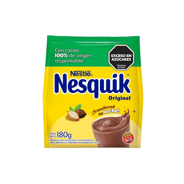 Nesquik Cacao en Polvo Fortificado con Hierro, Vitamina D & C, Instantáneo, Libre de Gluten, 180 g / 6.35 oz