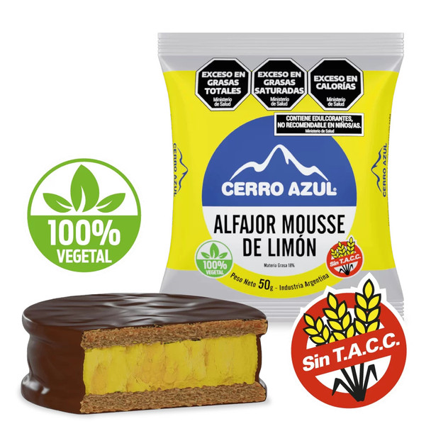 Cerro Azul Alfajor with Lemon Mousse Filling, Gluten-Free Alfajor Relleno de Mousse de Limón, 50 g / 1.76 oz (pack of 6)