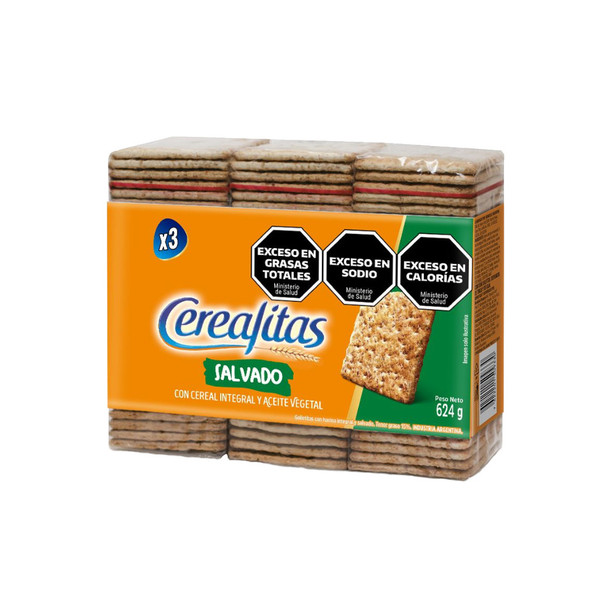 Cerealitas Whole Grain Bran Cookies with Vegetable Oil Galletitas de Salvado, 624 g / 22.03 oz (tripack)