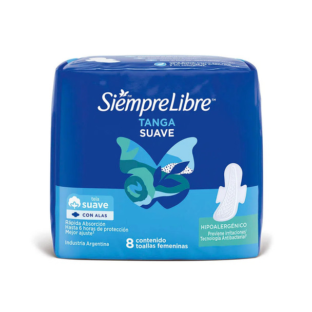 Siempre Libre Tela Suave Toallitas Tanga Soft Cotton Feminine Pads with Wings Thong Style, 4 x 8 count ea (32 count)