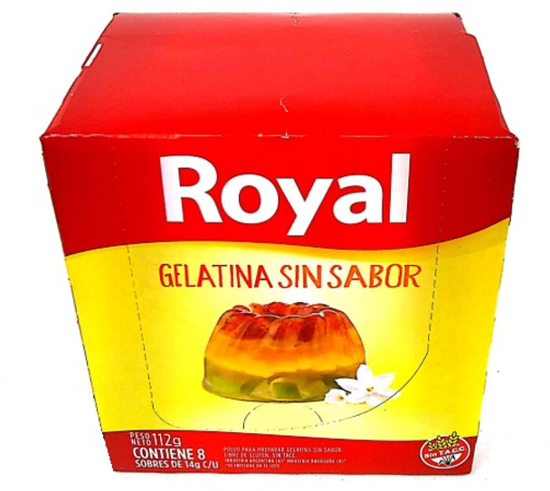 Gelatina Preparada Sin Sabor Royal, 8 raciones por bolsa 14 g / 0.49 oz (caja de 8 bolsas) 