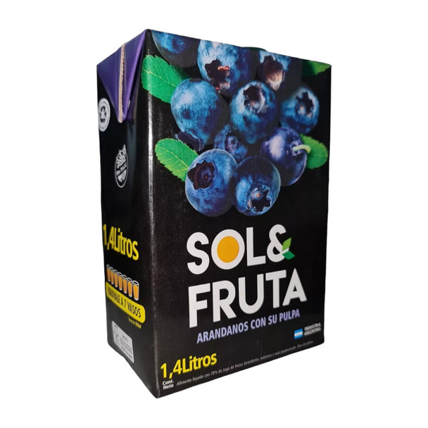 Sol & Fruta Blueberry Juice with Pulp, Gluten-Free Jugo de Arándanos, 1.4 lts / 47.34 fl oz