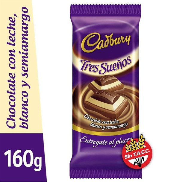Cadbury Chocolate Bar Tres Sueños Milk Chocolate, Semibitter Chocolate & White Chocolate, 160 g / 5.6 oz (pack of 2)