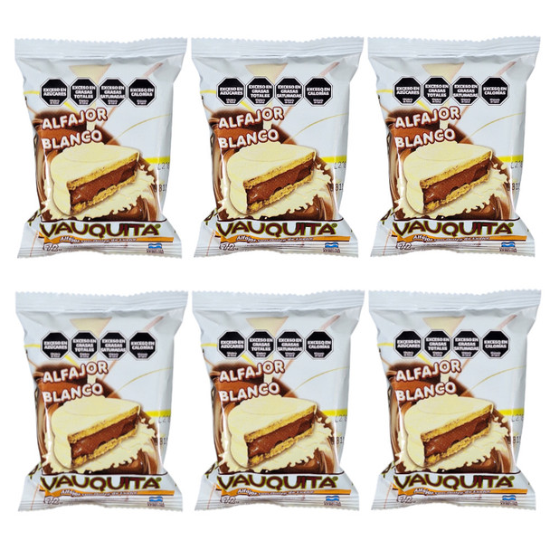 Vauquita White Chocolate Alfajor with Dulce de Leche Filling, 72 g / 2.53 oz (pack of 6)