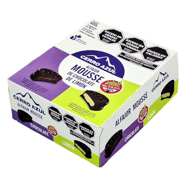 Cerro Azul Assorted Mousse Alfajores Filled with Chocolate & Lemon Mousse, 600 g / 21.16 oz (box of 12)