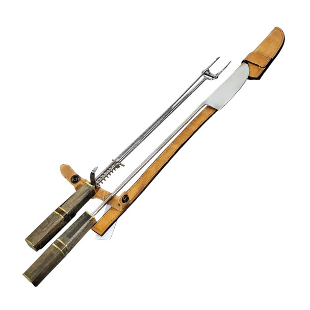 Juego Asador Knife & Fork Set Stainless Steel with Sheath BBQ Tools, 55 cm / 21.6"