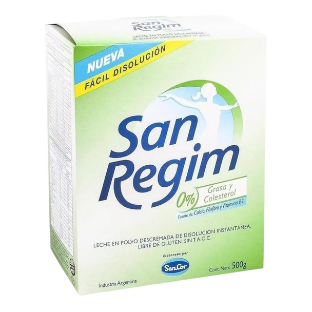 SanCor San Regim Skim Milk Powder, Gluten-Free, 0% Fat & Cholesterol Leche en Polvo Descremada, 500 g / 17.6 oz