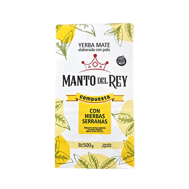 Manto del Rey Yerba Mate Compuesta con Hierbas Serranas, Gluten Free, 500 g / 17.63 oz