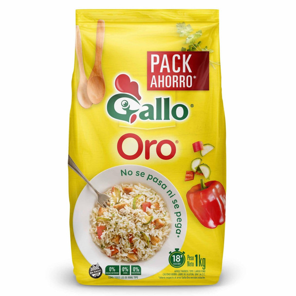 Gallo Oro Arroz No Se Pasa Ni Se Pega Classic Parboiled Rice Long Grain, 1 kg / 2.2 lb