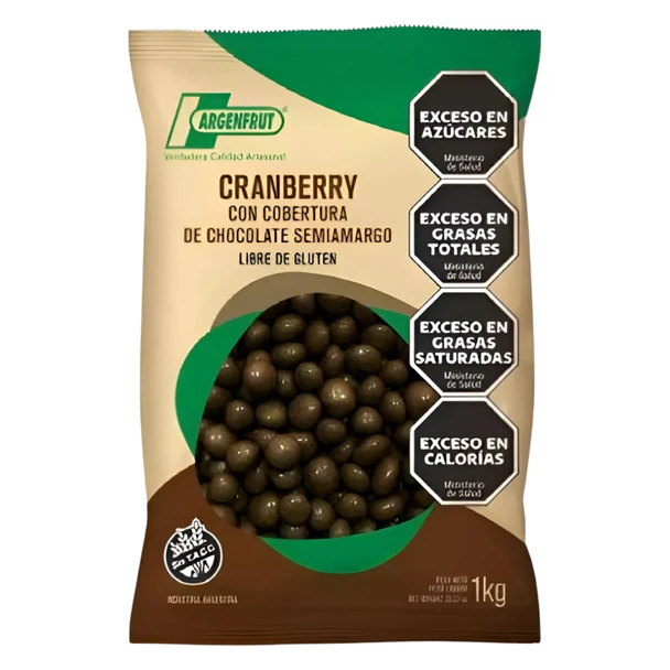 Argenfrut Cranberries Coated in Semi-Dark Chocolate Gluten-Free, 1 kg / 35.27 oz