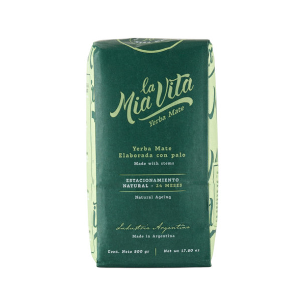 La Mia Vita Yerba Mate with Stems, Natural 24-Month Aging, 500 g / 17.6 oz