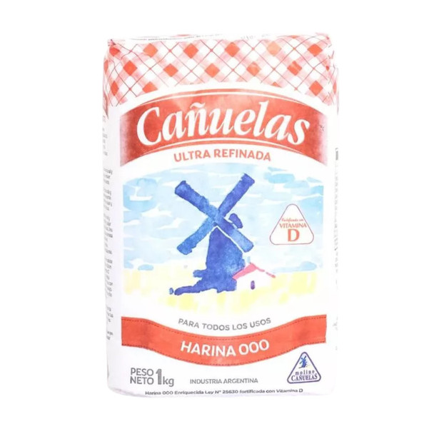 Cañuelas Harina 000 Wheat Flour Iron Fortified & Vitamins Excellent for Cooking and Baking, 1 kg / 2.2 lb