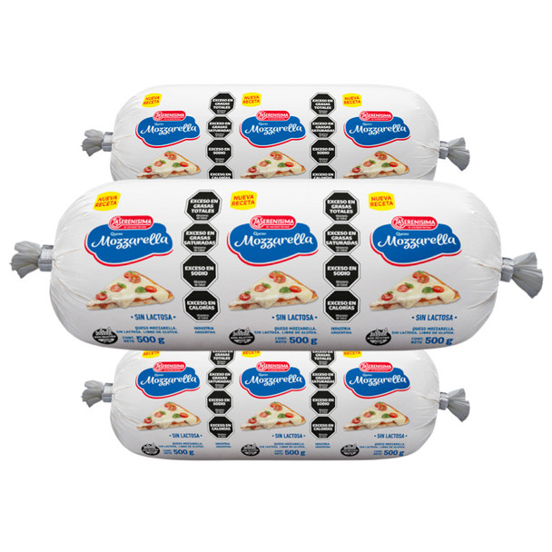 La Serenísima Mozzarella Cheese, Lactose-Free, Gluten-Free, 500 g / 17.6 oz (pack of 3)