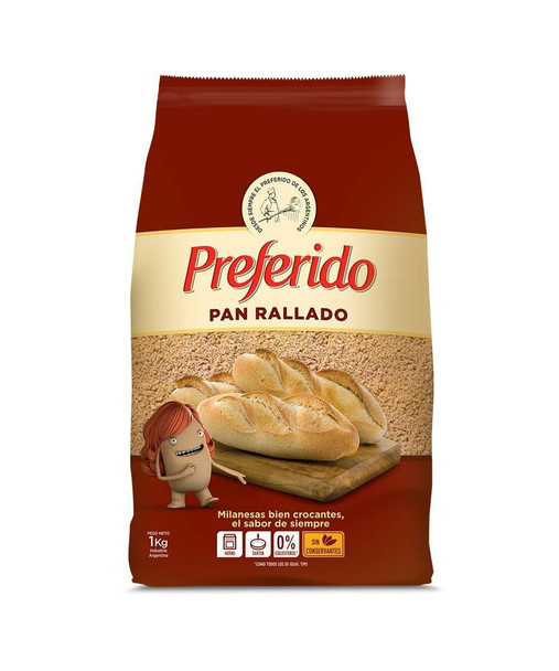 Pan Rallado Preferido para Milanesas y Rebozados, bolsa de 1 kg / 2.2 lb.