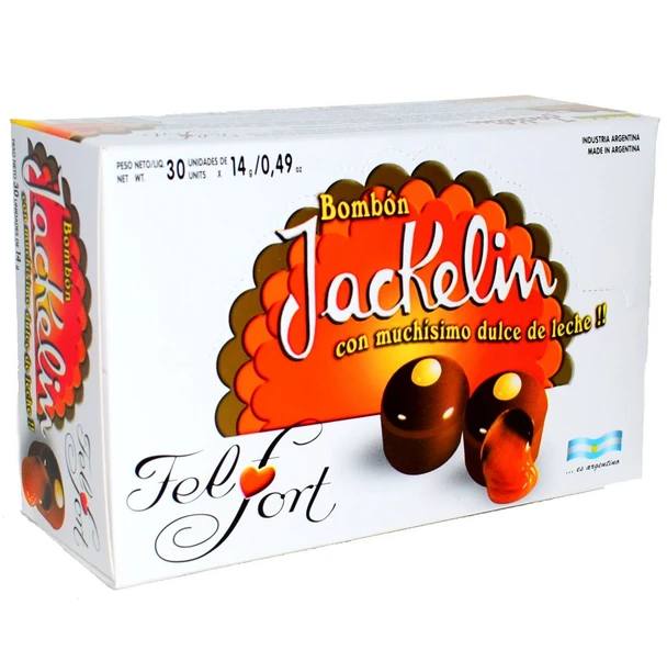 Jackelin Bombones Felfort Classic Milk Chocolate Bites Filled with Dulce de Leche, 14 g / 0.49 oz (box of 30)